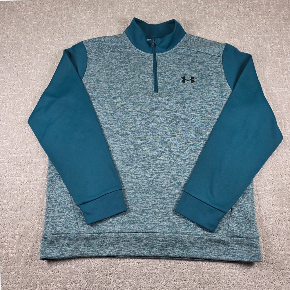 Under Armour Mens XL Quarter Zip Pullover Heathered Teal Blue Fleece Loose Fit